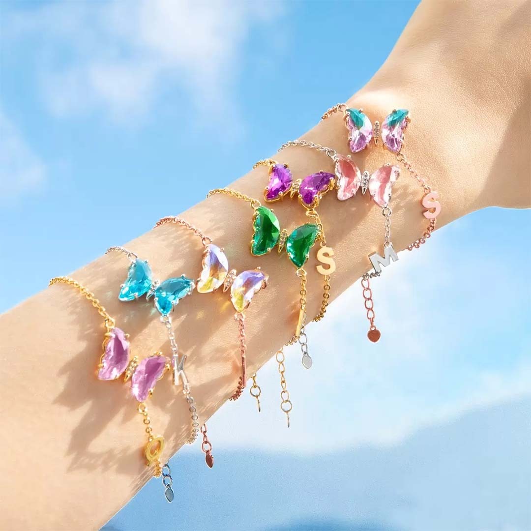 Personalized Crystal Glass Butterfly Bracelet-ancustom