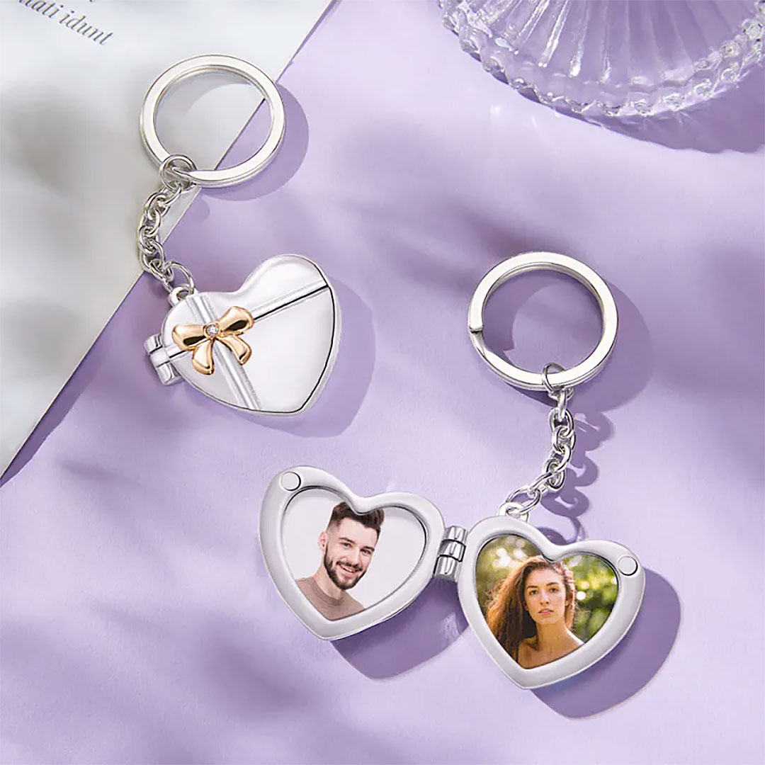 Custom Photo Keychain Double Photo Frame Heart-shaped Keychain Commemorative Gift-ancustom
