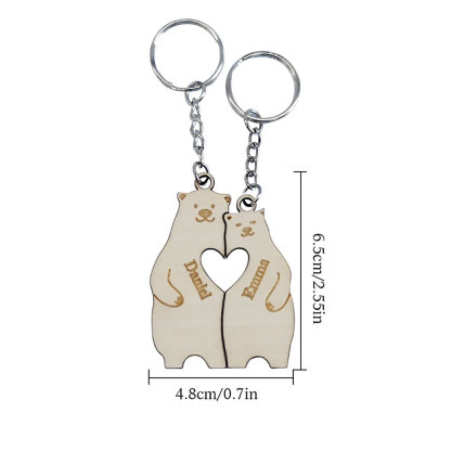 Personalized Couple Matching Keychain Custom Matching Bears Keychain Valentine's Day Gifts for Lover-ancustom