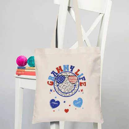 Personalized Tote Bag Grandma Life Smiley Face July 4th-ancustom