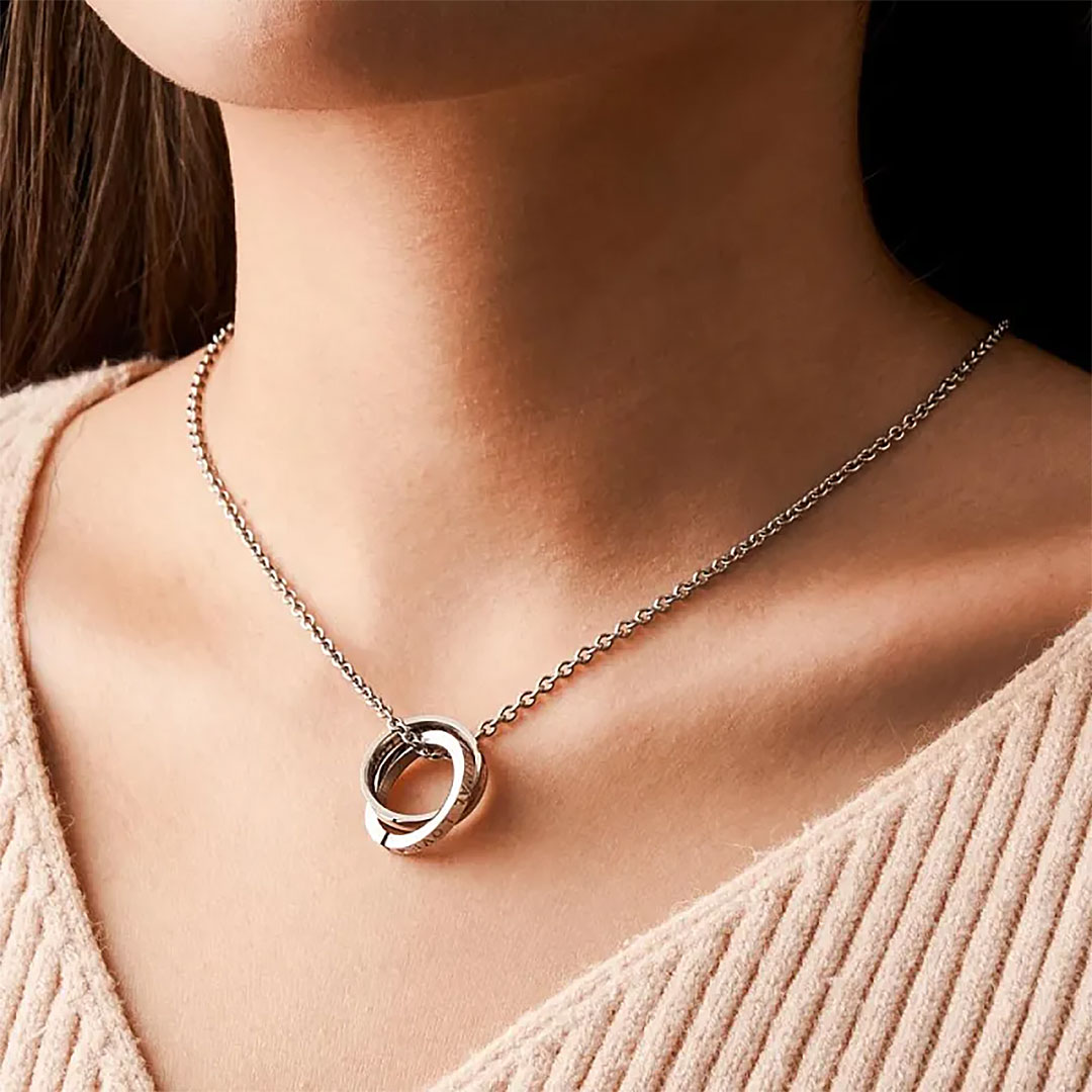 Interlocking Couples Name Necklace Trendy New Fashion Double Layer Collarbone Chain with Personalized Simple Necklaces Anniversary Gifts-ancustom