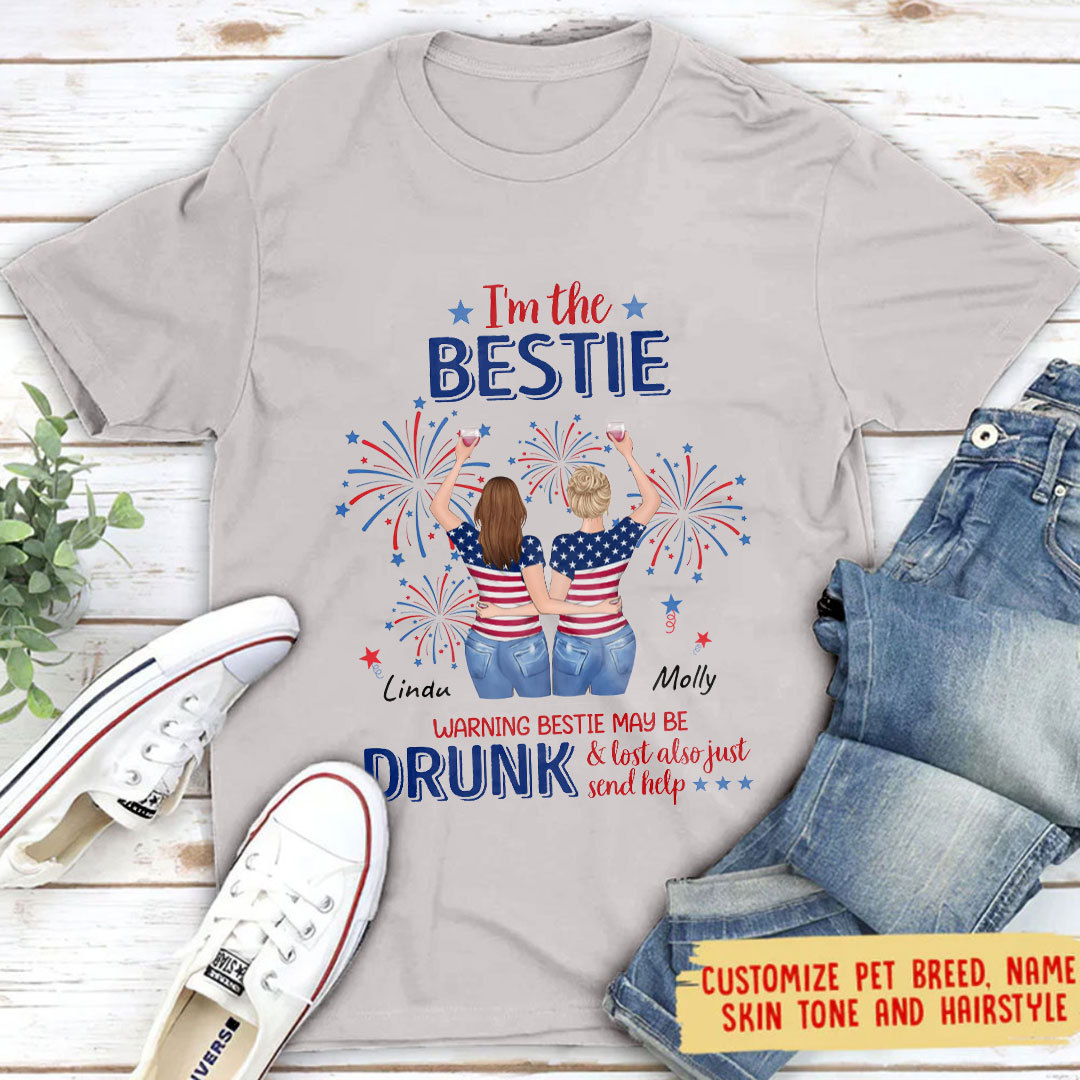 Custom Personalized Friend's 4th Of July T-Shirt - Gift Idea For Friends/ Besties/ Sister On Independence Day-If Lost Or Drunk Please Return To Bestie-ancustom