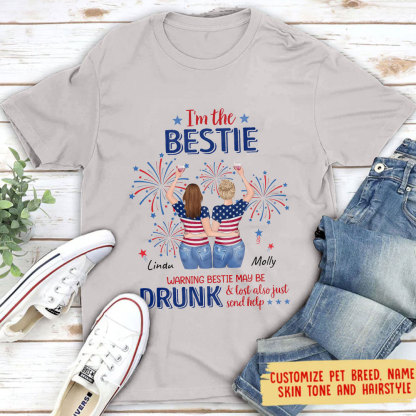 Custom Personalized Friend's 4th Of July T-Shirt - Gift Idea For Friends/ Besties/ Sister On Independence Day-If Lost Or Drunk Please Return To Bestie-ancustom