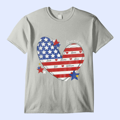 July 4th Grandma Mom Heart Custom Nickname Names US Independence Day Gift USA Flag Tshirt -ancustom