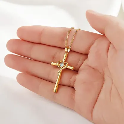 Personalized Heart Cross Necklace with Birthstone Minimalist Christian Jewelry Religious Birthday Gift for Her-ancustom