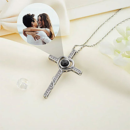 Personalized Cross Photo Projection Necklace I Love You in 100 Languages Anniversary Birthday Gift for Her-ancustom