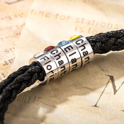 Personalized Men's Braided Leather Birthstone Bracelet with Name-ancustom