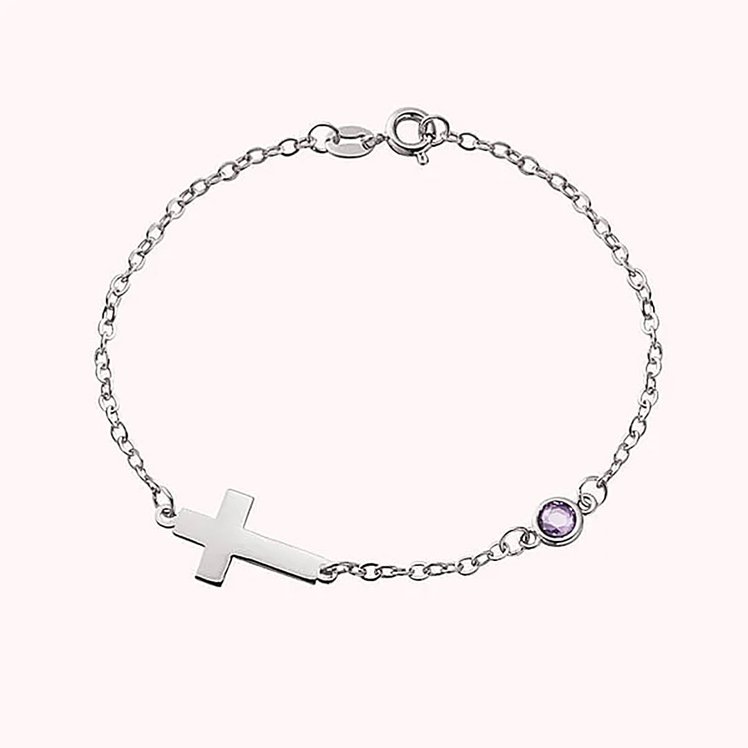 Personalized Dainty Cross Bracelet with Birthstone Birthday Anniversary Gift for Christian Women-ancustom