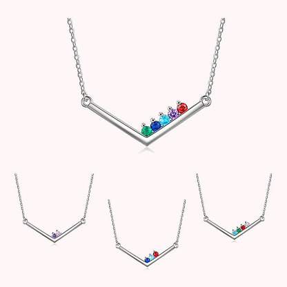 Personalized Simple V Shaped Birthstone Necklace Mother's Day Anniversary Birthday Gift for Her-ancustom
