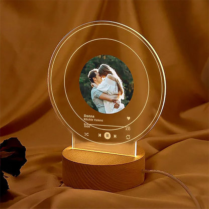 Personalized Music Album Cover Photo LED Night Light with Wooden Base Anniversary Valentine's Day Gift for Couple-ancustom