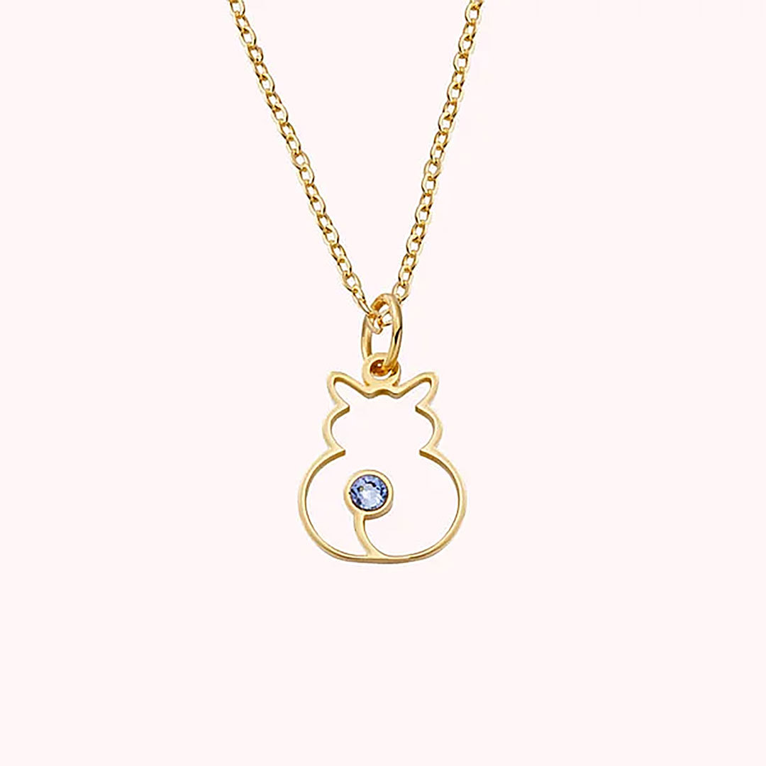 Personalized Minimalist Cat Silhouette Necklace with Birthstone Birthday Anniversary Gift for Pet Lover-ancustom