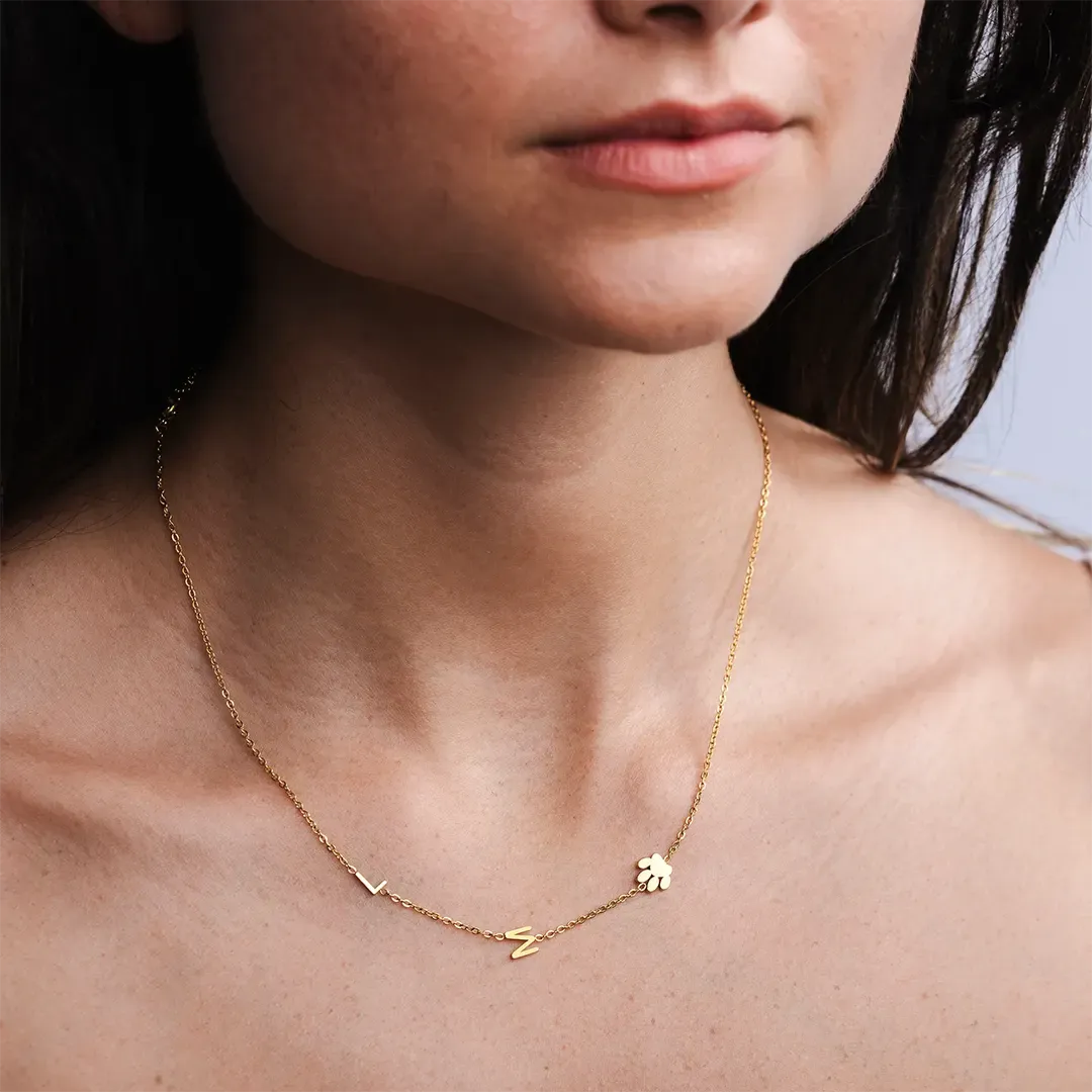 Personalized Sideway Initial Paw Print Necklace-ancustom
