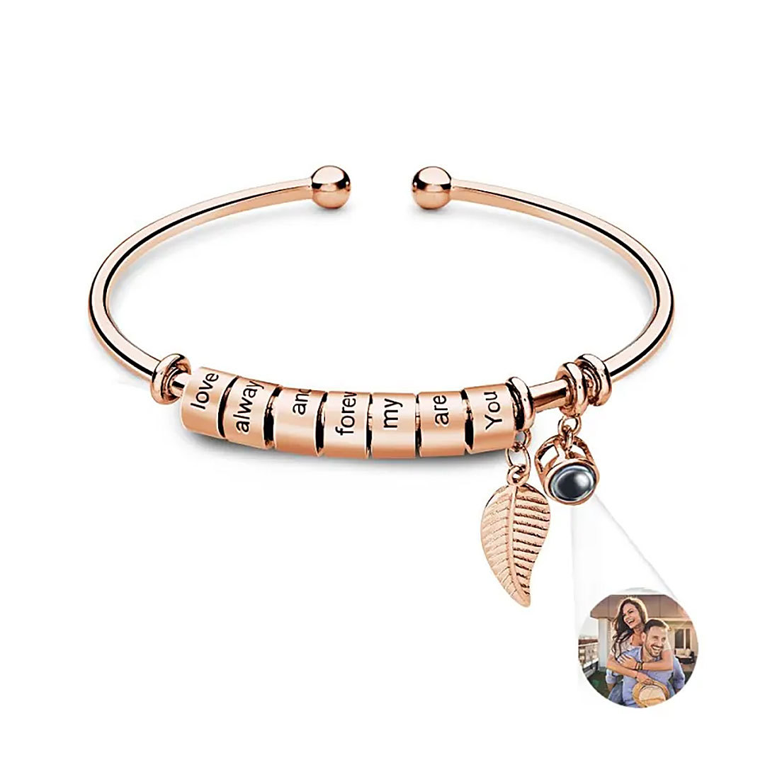 Personalized Photo Projection Bracelet Custom Number Of Optional Engravable Beads Jewelry Gift For Family-ancustom