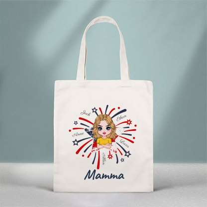 Star Fireworks American Flag Personalized Tote Bag for Grandma and Grandkids-ancustom