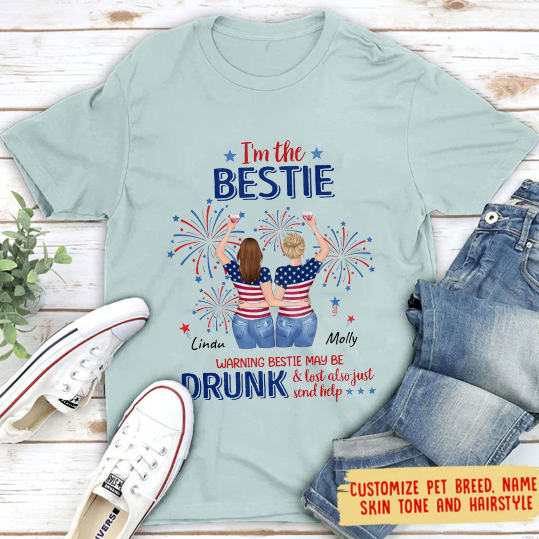 Custom Personalized Friend's 4th Of July T-Shirt - Gift Idea For Friends/ Besties/ Sister On Independence Day-If Lost Or Drunk Please Return To Bestie-ancustom