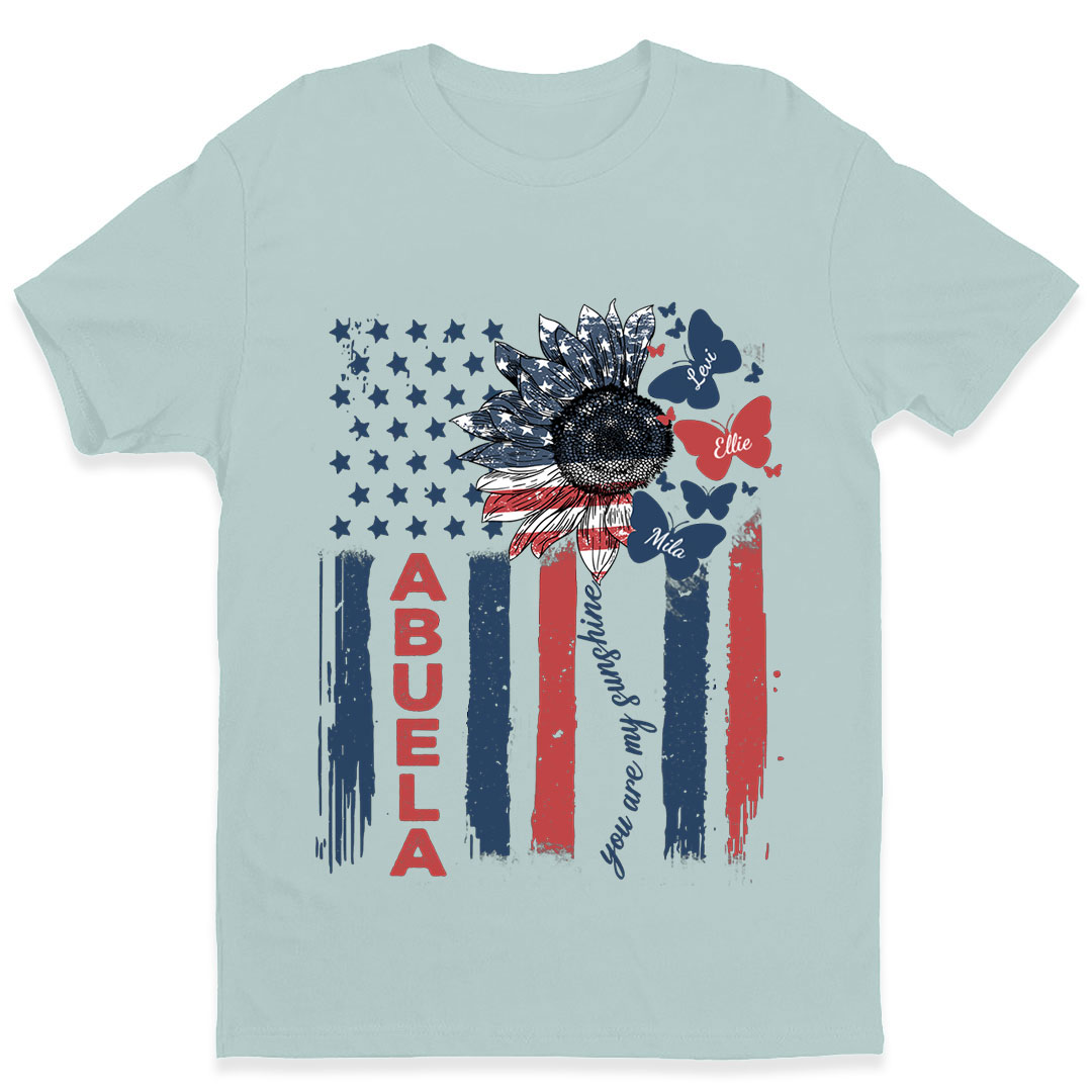 Nana Flag Flower Butterfly USA With Grandkids T-shirt - Gift for Grandma Mom Auntie-ancustom