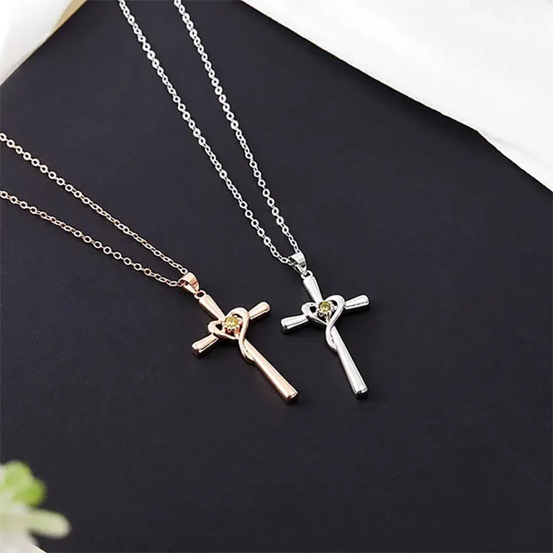 Personalized Heart Cross Necklace with Birthstone Minimalist Christian Jewelry Religious Birthday Gift for Her-ancustom