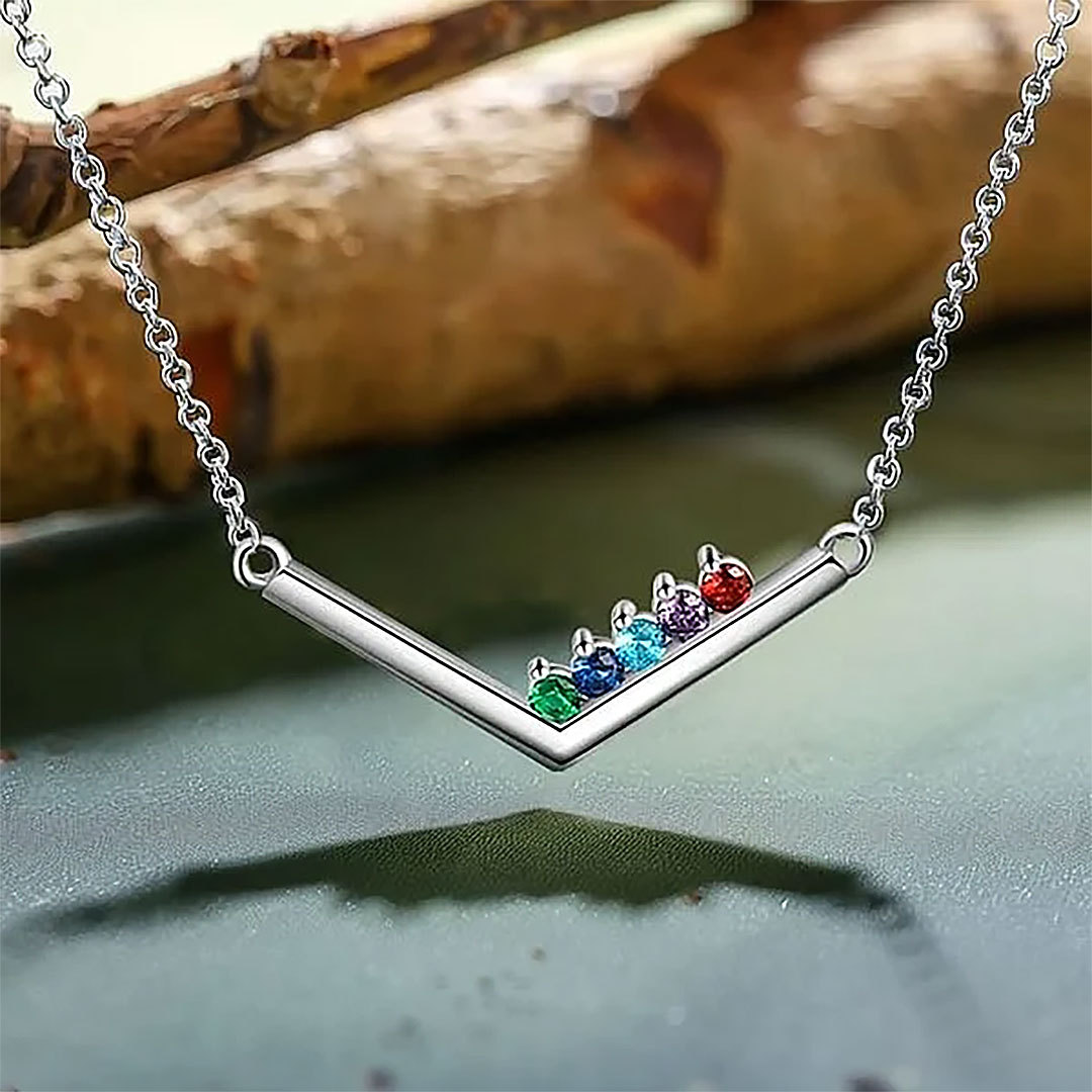 Personalized Simple V Shaped Birthstone Necklace Mother's Day Anniversary Birthday Gift for Her-ancustom