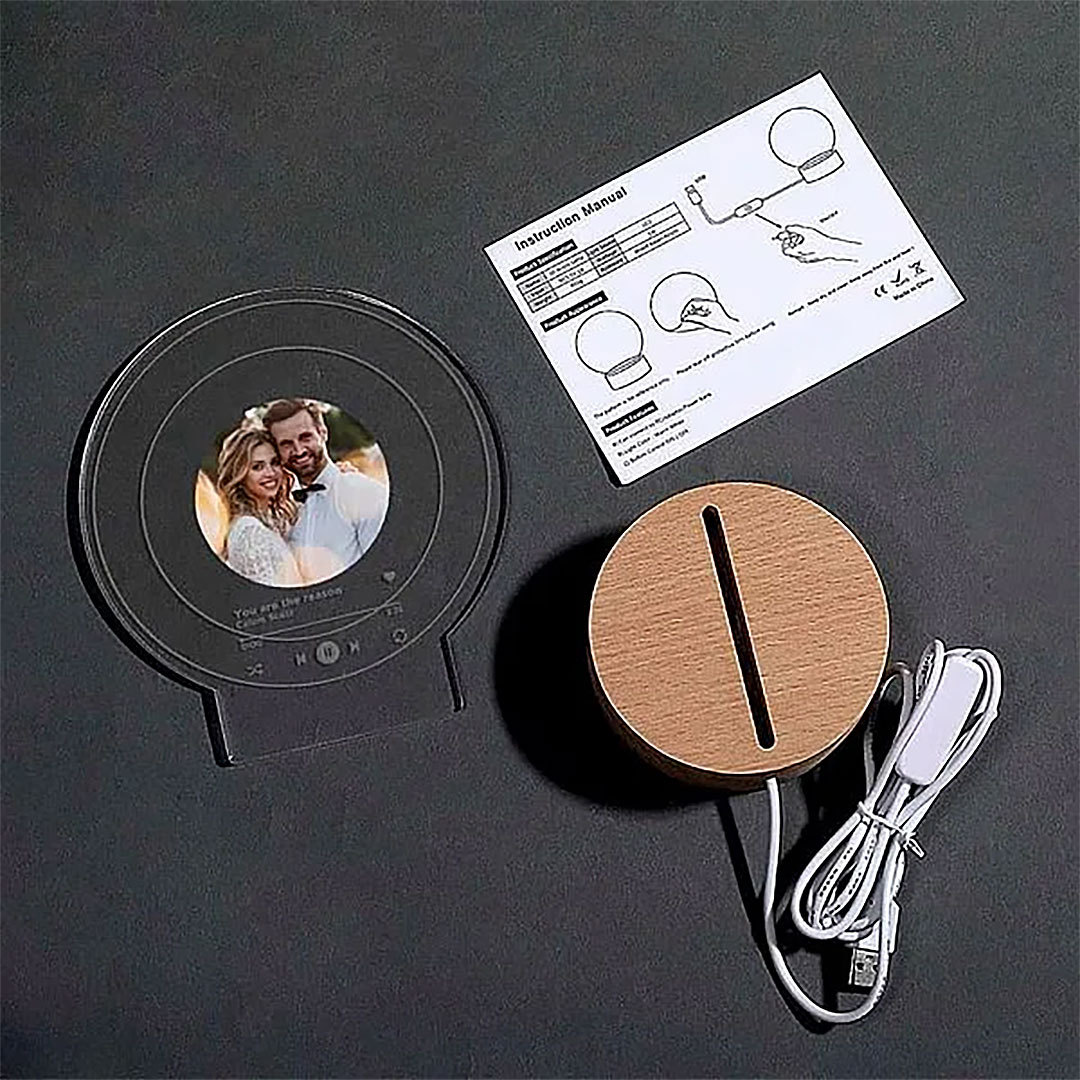 Personalized Music Album Cover Photo LED Night Light with Wooden Base Anniversary Valentine's Day Gift for Couple-ancustom