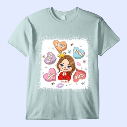 Candy Heart Cute Valentine's Day Personalized Youth T-Shirt-ancustom