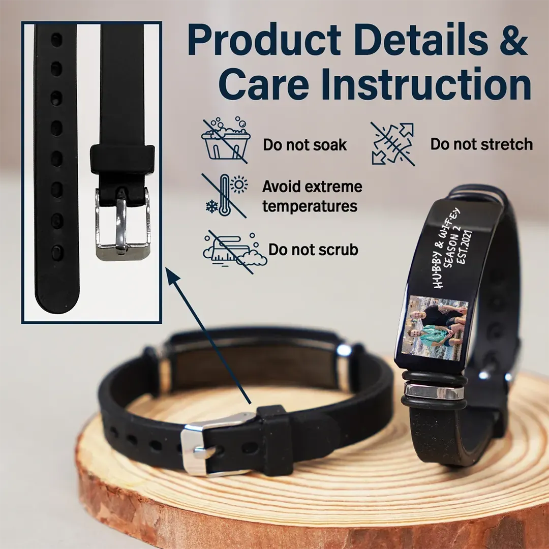 Custom Photo Hubby And Wifey - Birthday, Anniversary Gift For Spouse, Husband, Wife, Couple - Personalized Engraved Wristband-ancustom