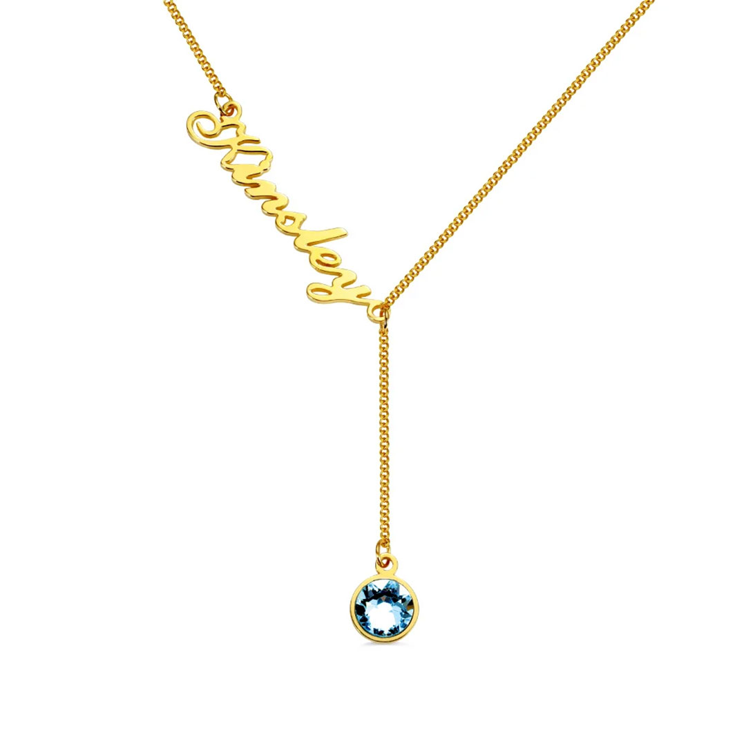 Personalized Name Necklace with A Hanging Birthstone-ancustom