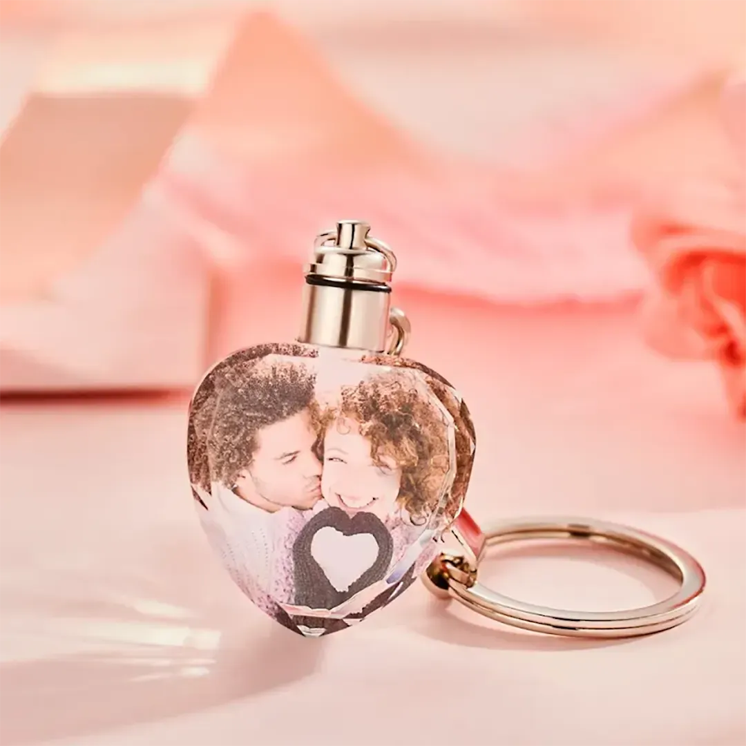 Gift for Mom Heart-shaped Keychain Custom Photo Crystal Keychain-ancustom