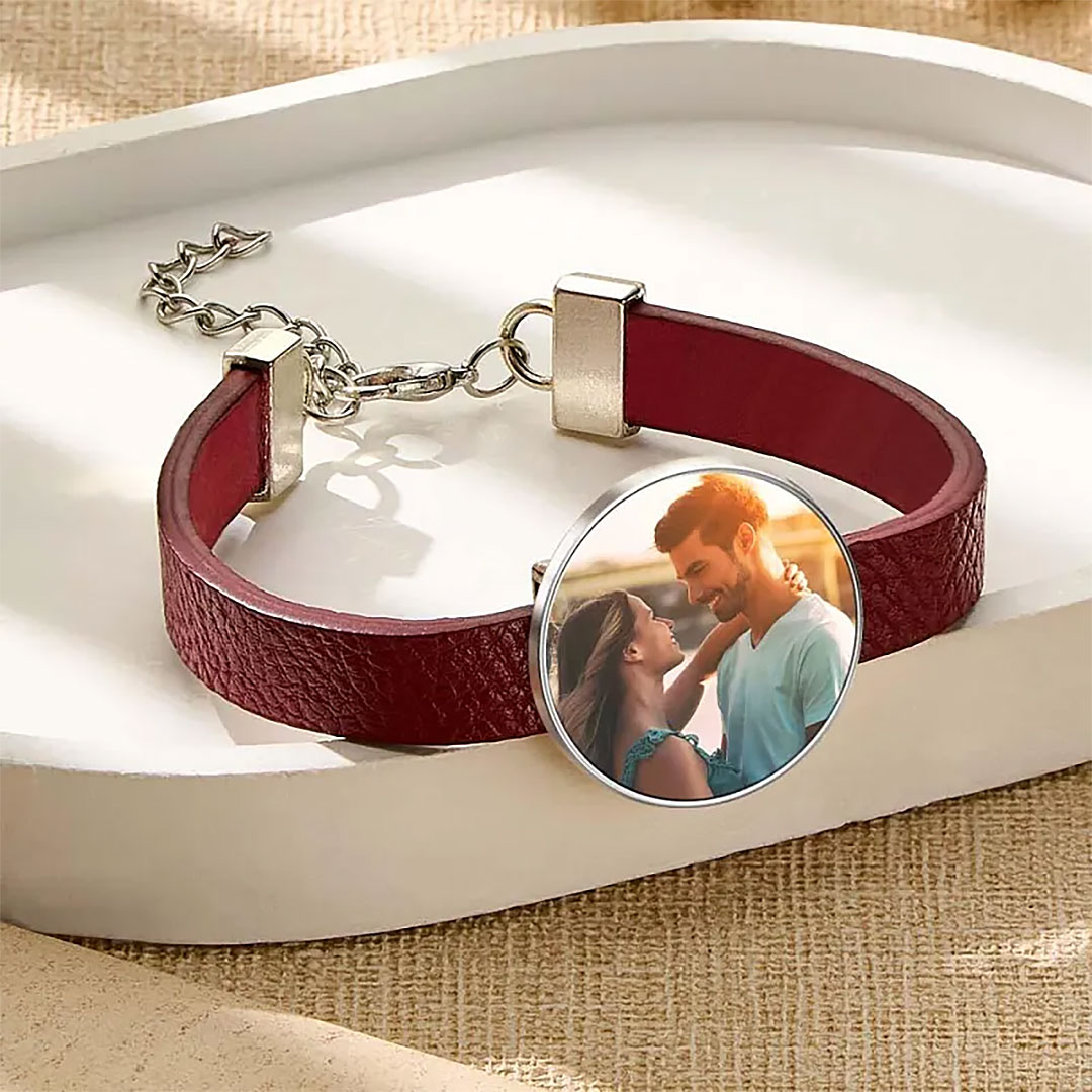 Retro Photo Leather Wristband With Text Men's Wristband -ancustom