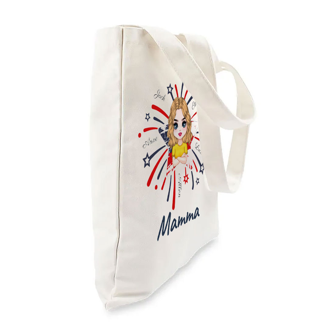 Star Fireworks American Flag Personalized Tote Bag for Grandma and Grandkids-ancustom