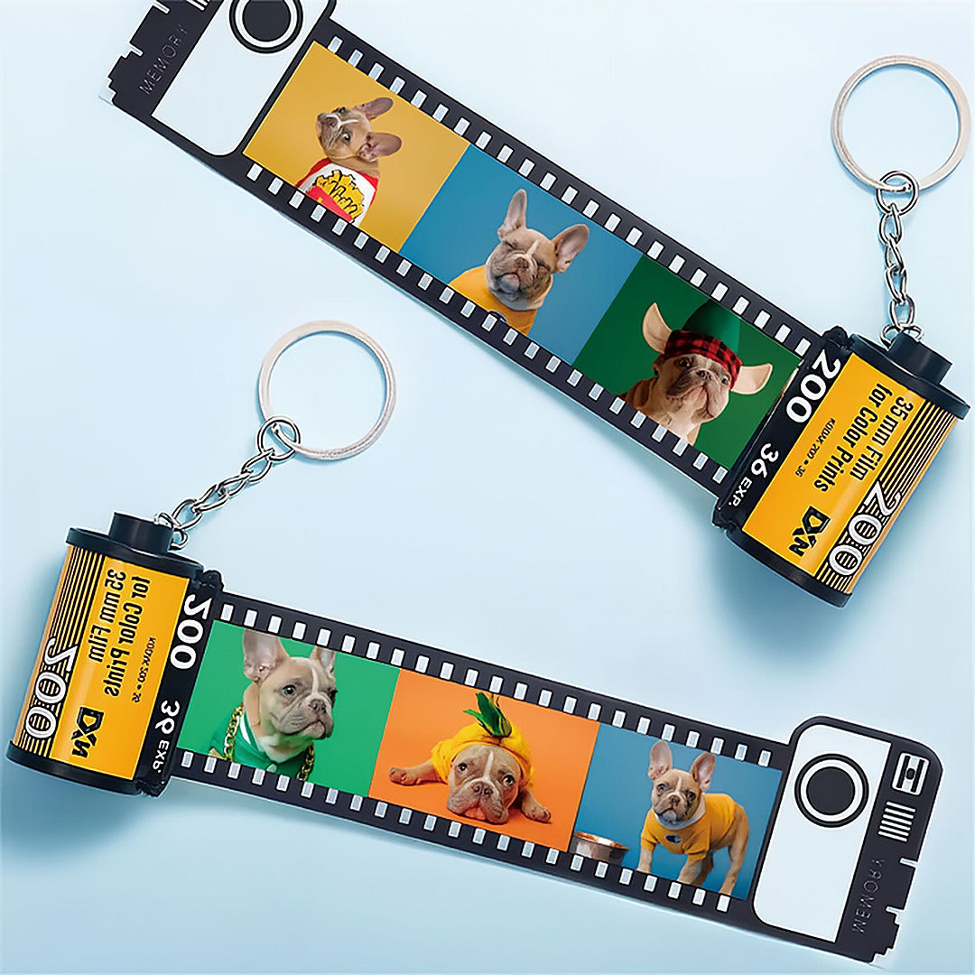 5 Pics Custom Photo Camera Roll Keychain with Pictures Customized Photo Gifts for Pet-ancustom
