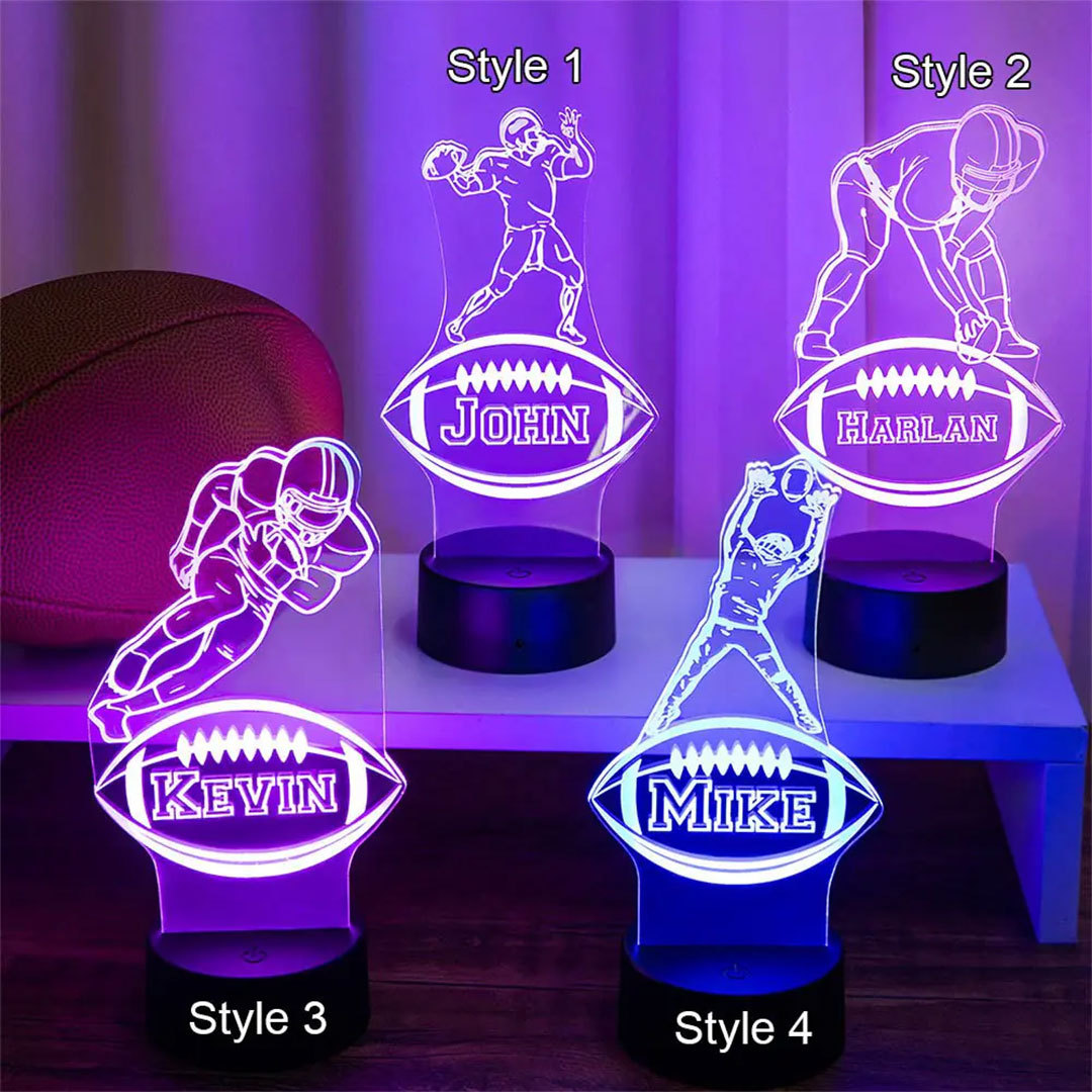 Custom Name Football Player LED Night Light, LED Sign Home Decor, Football Player Silhouette Light Lamp, Gift for Athlete/Football Player/Sports Lover-ancustom