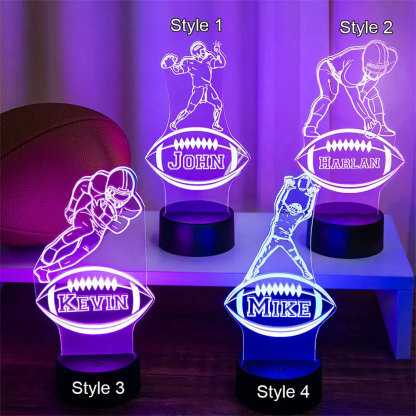 Custom Name Football Player LED Night Light, LED Sign Home Decor, Football Player Silhouette Light Lamp, Gift for Athlete/Football Player/Sports Lover-ancustom