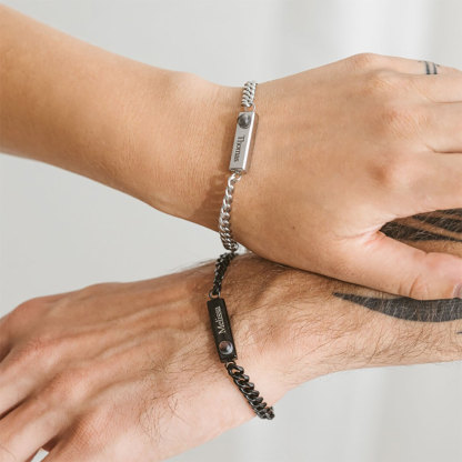 Personalized projection picture bracelet with square pendant and customized name, a heartwarming gift for couples-ancustom