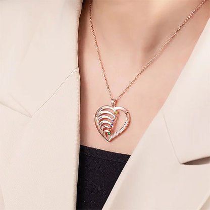 Personalized heart shaped family necklace with 1-6 names and birthstones, gift for mother, grandma-ancustom