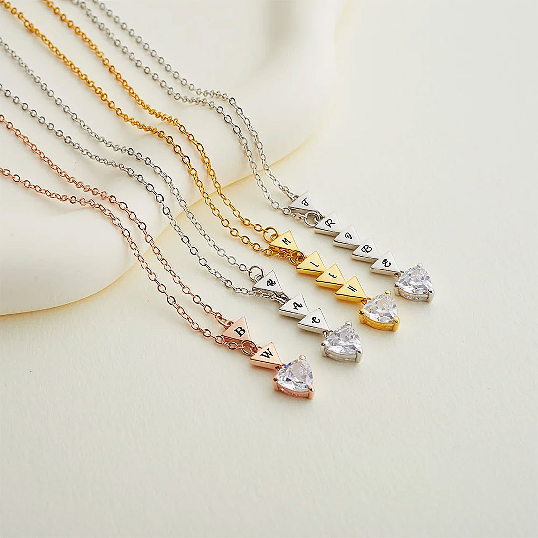 Personalized Thank You for Being My Badass Tribe Friendship Necklace with 2 - 5 Initial Triangles and Rhinestone Anniversary Birthday Gift for Her-ancustom