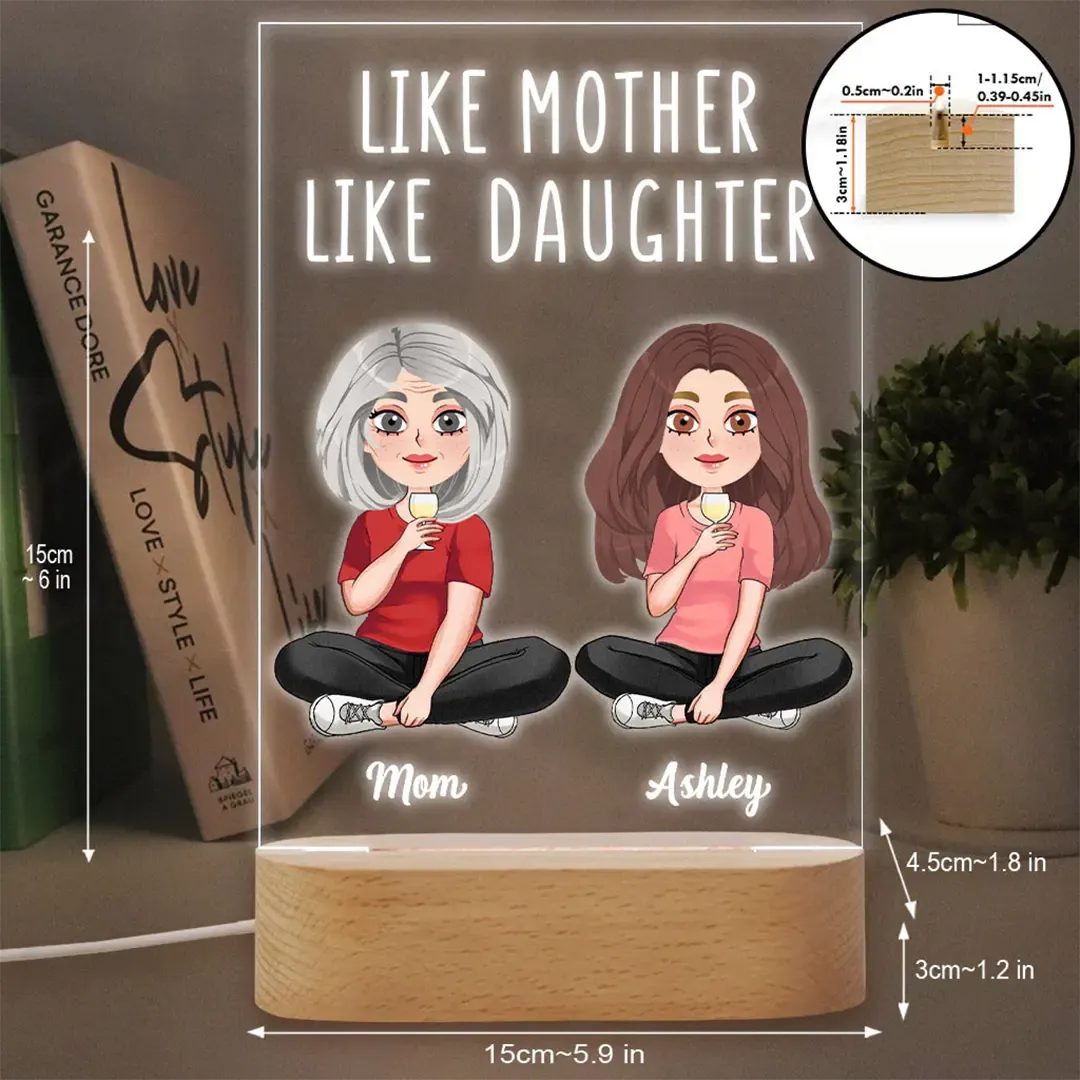 Like Mother Like Daughter - Personalized Mother Shaped Plaque Light Base-ancustom