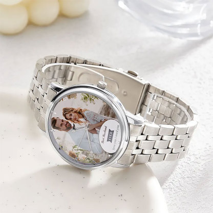 Personalized Engraved Photo Watch Black Alloy Bracelet Photo Watch Gift for Wife、Husband-ancustom