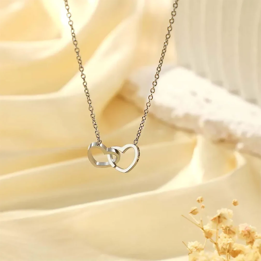 Custom Engraved Necklace Two Hearts Personalized Names Gift for Couples-ancustom