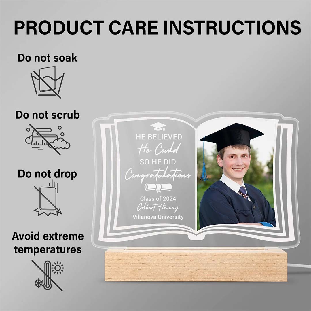 Custom Photo She Believed She Could - Graduation Gift - Personalized 3D Led Light Wooden Base-ancustom