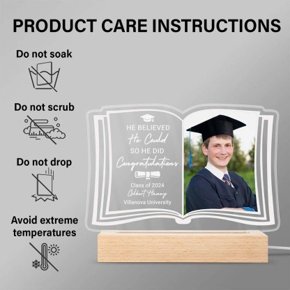 Custom Photo She Believed She Could - Graduation Gift - Personalized 3D Led Light Wooden Base-ancustom