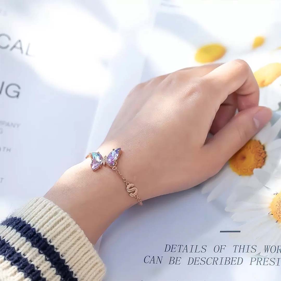 Personalized Crystal Glass Butterfly Bracelet-ancustom
