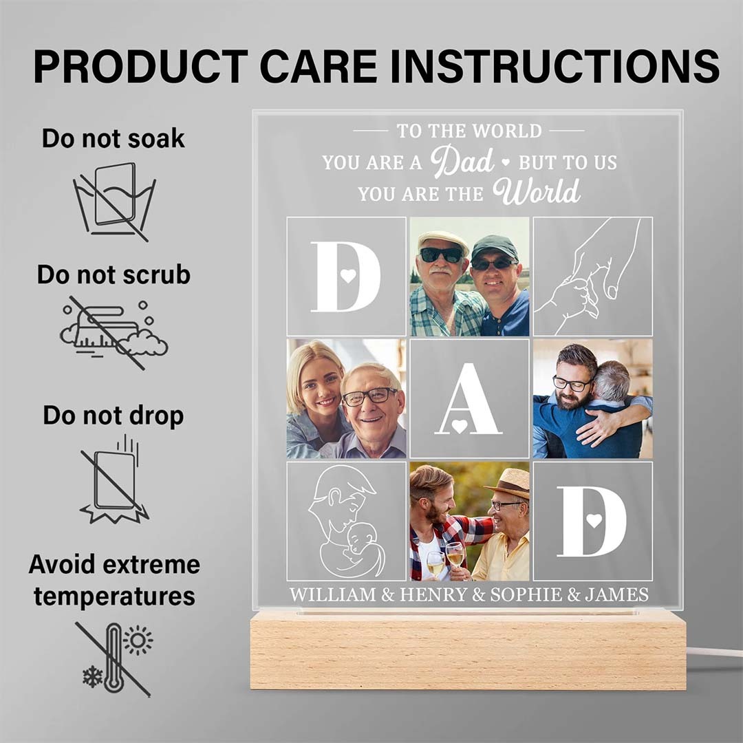 Custom Photo Dad To Me You Are The World - Personalized 3D Led Light Wooden Base-ancustom