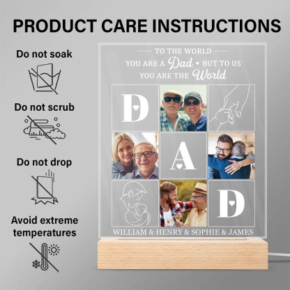 Custom Photo Dad To Me You Are The World - Personalized 3D Led Light Wooden Base-ancustom