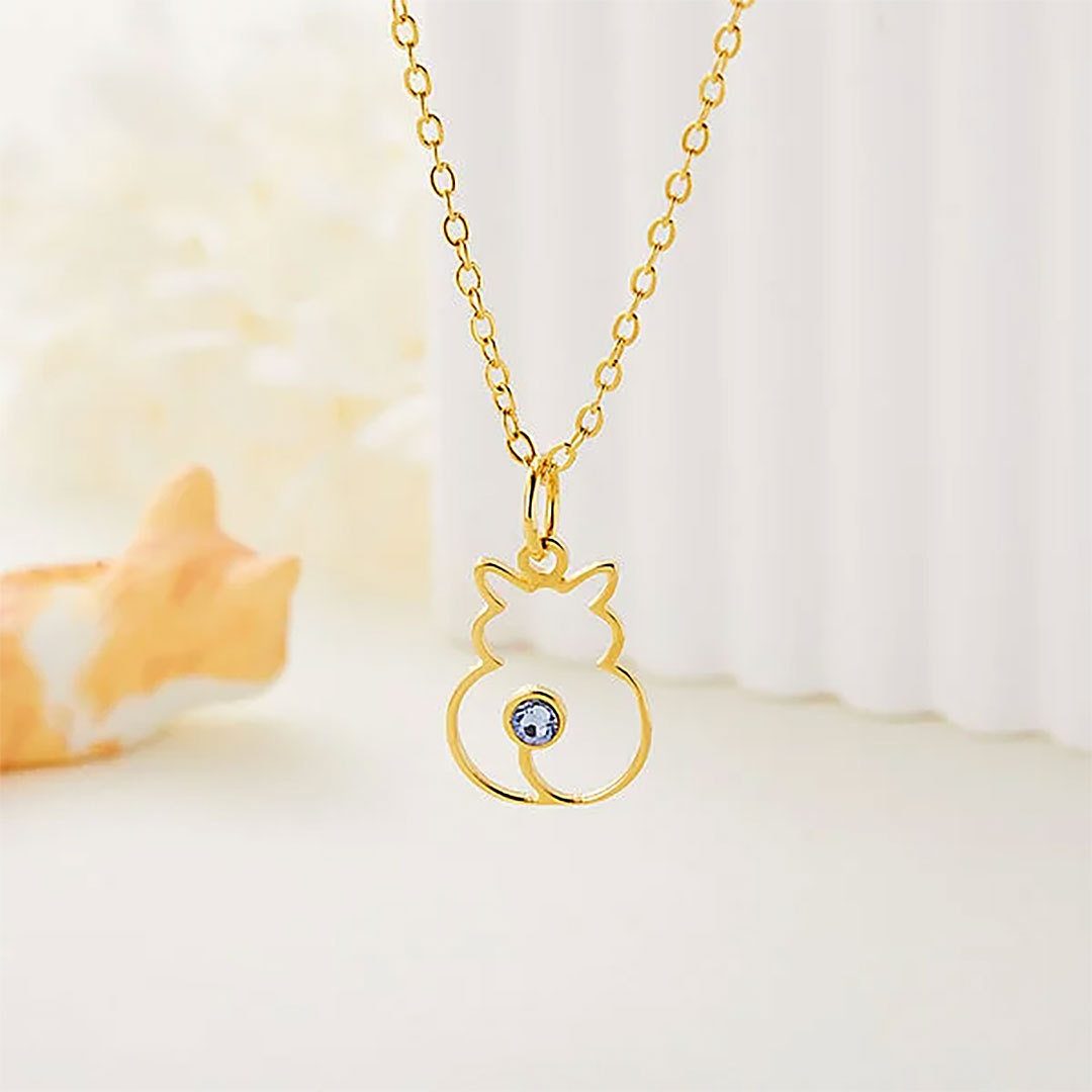 Personalized Minimalist Cat Silhouette Necklace with Birthstone Birthday Anniversary Gift for Pet Lover-ancustom