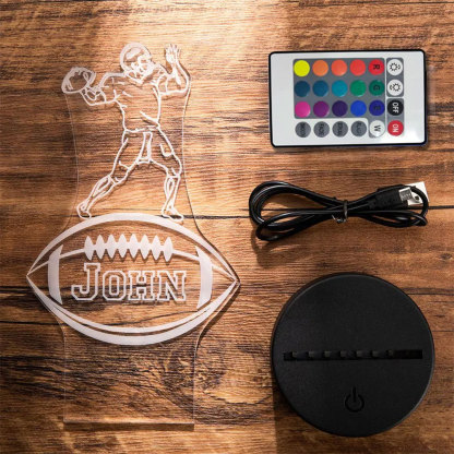 Custom Name Football Player LED Night Light, LED Sign Home Decor, Football Player Silhouette Light Lamp, Gift for Athlete/Football Player/Sports Lover-ancustom