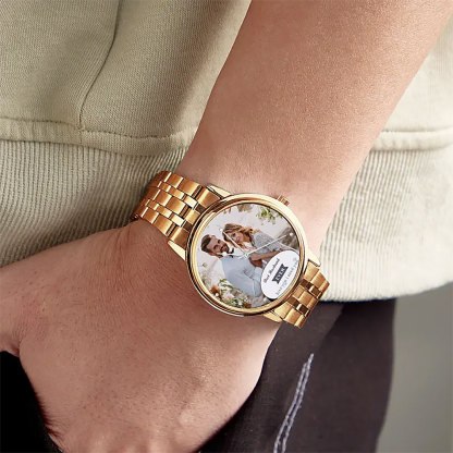 Personalized Engraved Photo Watch Black Alloy Bracelet Photo Watch Gift for Wife、Husband-ancustom