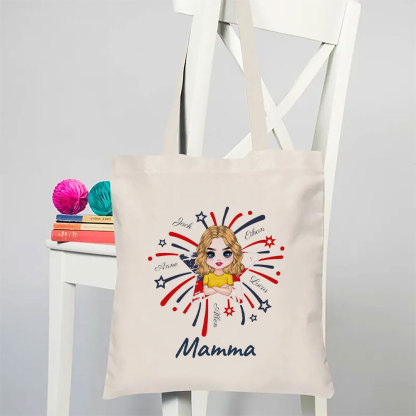 Star Fireworks American Flag Personalized Tote Bag for Grandma and Grandkids-ancustom