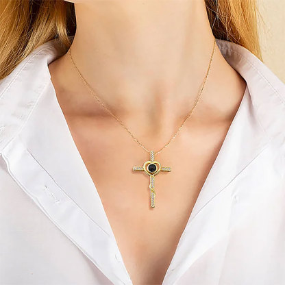 Personalized Cross Photo Projection Necklace I Love You in 100 Languages Anniversary Birthday Gift for Her-ancustom