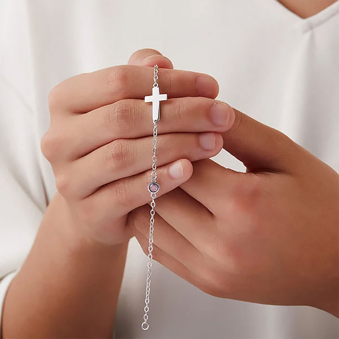 Personalized Dainty Cross Bracelet with Birthstone Birthday Anniversary Gift for Christian Women-ancustom