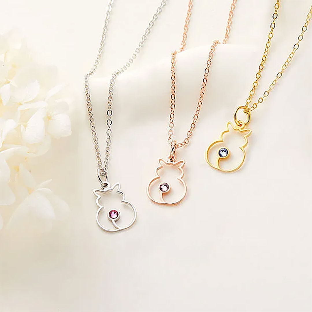 Personalized Minimalist Cat Silhouette Necklace with Birthstone Birthday Anniversary Gift for Pet Lover-ancustom